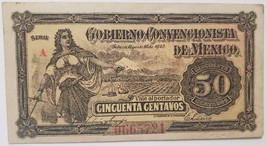 Gobierno Convencionista de Mexico 50 Centavos Serie A Julio 1915 - £7.04 GBP