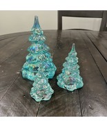 Vintage Fenton Art Glass Iridescent Aqua Teal Christmas Trees Opalescent - $227.69