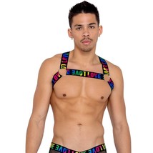 LOVE Print Harness O Rings Rainbow Pride Elastic Straps Stretch Black 6155 - £26.61 GBP