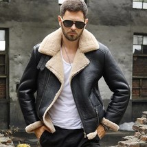 Men&#39;s B3 Bomber Aviator Shearling Sheepskin Leather Winter Jacket, Men&#39;s Leather - £147.57 GBP