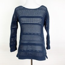 Club Monaco Navy Blue Crochet Eyelet Knit Sweater Long Sleeve Boat Neck ... - $259.27 MXN