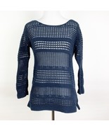 Club Monaco Navy Blue Crochet Eyelet Knit Sweater Long Sleeve Boat Neck ... - $259.27 MXN