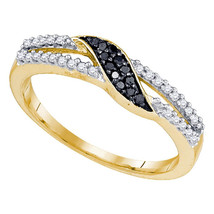 10K Yellow Gold Black Color Enhanced Diamond Womens Slender Crossover Band Ring - £159.07 GBP