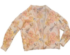 BARTOLINI Womens Sweater Sz LARGE Mohair Alpaca Peach Cream Floral Open ... - £30.88 GBP