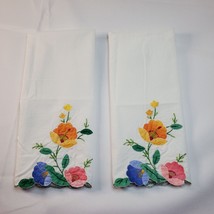 Vintage Embroidered Applique Flower Fingertip Tea Dish Towel Scalloped Edge - $19.79