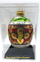 Dept 56 Boxed Hand Painted Glass Ornament Egg Jeweled Gem Silver Trim in Case - £14.79 GBP
