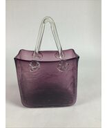 Hand Blown Crackled Glass Purple Amethyst Purse Decorative Vase - $34.48 CAD