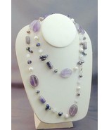 Sterling Amethyst Pearl Faceted Moonstone &amp; AB Crystal Chain Bead Neckla... - £23.97 GBP