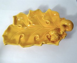 Gold Oak Leaf Acorn Trinket Dish Large Spoon Rest Yellow Ceramic Fall Harvest - £17.27 GBP