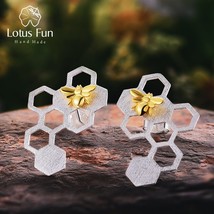Real 925 Sterling Silver Earrings Natural Fine Jewelry Honeycomb Home Guard Gold - £28.08 GBP