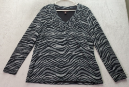 Dana Buchman Shirt Women&#39;s Large Multi Zebra Print Polyester Long Sleeve V Neck - £14.40 GBP