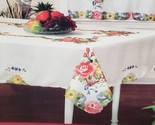 Spray Printed Fabric Tablecloth w/puff applique,60&quot;x84&quot;Oblong, ROSES FLO... - $21.77