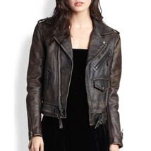 Women Genuine Real Leather Slim Fit Brown Biker Jacket - $129.99