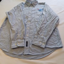 Port &amp; Company Tel America Print Men&#39;s Lt Blue Long Sleeve Dress Shirt S... - $10.39