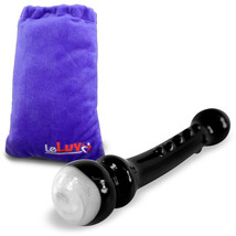 LeLuv Black Glass Dildo Wand with Swirled White Round Handle, Nubby Spine and Po - £23.11 GBP