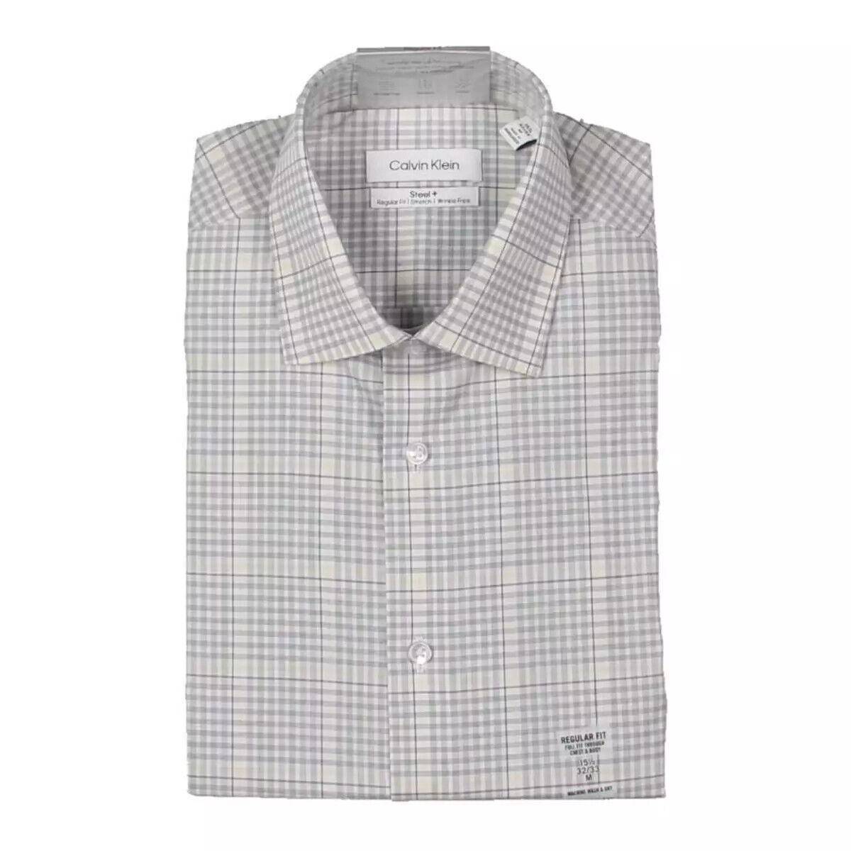 Calvin Klein Men&#39;s Regular-Fit Stretch Check Dress Shirt Grey B4HP - $37.95