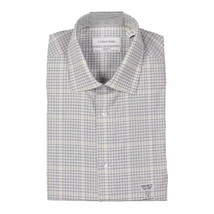 Calvin Klein Men&#39;s Regular-Fit Stretch Check Dress Shirt Grey B4HP - $39.95