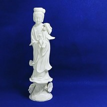 Asian Figurine Blanc de Chine Female with Roses Vase Original Decal Japan - £26.91 GBP