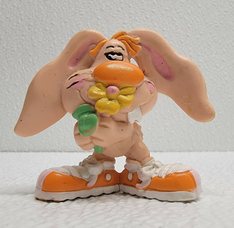 Vtg 1983 W Berrie Orange Bunny Rabbit Holding Flowers PVC Figure Easter ... - $7.10
