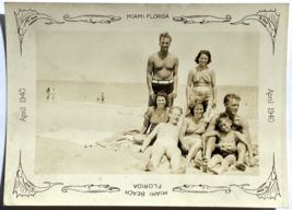 Vintage 1940 Miami Beach Swimmers Photograph Souvenir Snapshot Hunky Man Family - £7.91 GBP