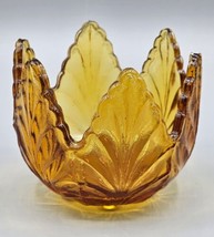 VINTAGE Amber Glass 2.75 in Footed Candle Holder Leaf Pattern - £9.08 GBP
