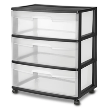 Sterilite Wide 3 Drawer Cart Black Kitchen Bedroom Clothes Storage Organizer  - £30.88 GBP