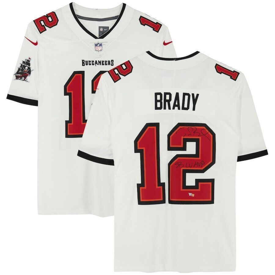 Primary image for TOM BRADY Autographed "SB LV MVP" White Buccaneers Nike Limited Jersey FANATICS