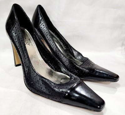 Franco Sarto SOUR Black Leather Heel Pump Punched Cap High Closed Toe 8 ... - $31.68