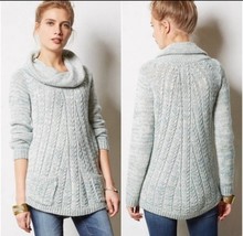 Anthropologie Cowl Turtleneck Cable Knit Tunic Sweater Green MEDIUM Guin... - $18.99