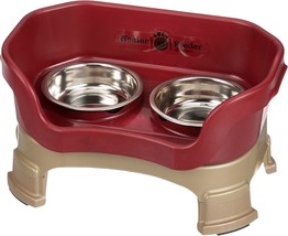 Mess Proof Pet Feeder with Stainless Steel Food &amp; Water Bowls- Cranberry - £47.84 GBP