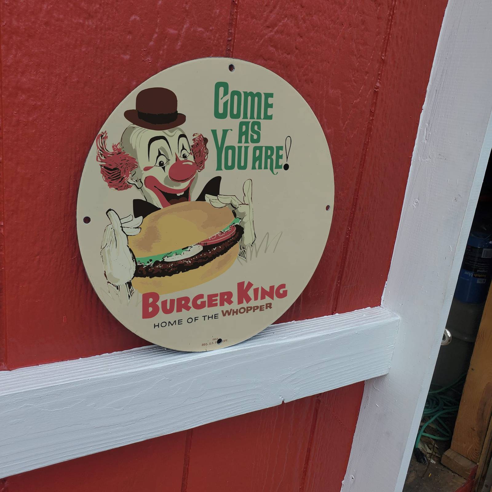 Vintage 1953 Burger King ''Home Of The Whopper'' Porcelain Gas & Oil