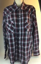 Men&#39;s Plains Western Wear Pearl Snaps Long Sleeve Plaid Shirt Sz M/Med - $19.78
