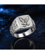 Sterling Silver American Eagle Brushed Signet Ring Men Nugget Band Patri... - $109.99