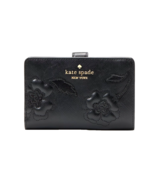 New Kate Spade Madison Floral Applique Medium Bifold Wallet Leather Black - $97.46 CAD