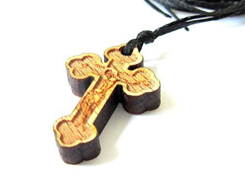 Christian Orthodox Religious Pendant Necklace with Wood Cross / 60