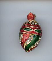 Russian Faberge Egg Pendant with a Swirl design in Red/Green colors - $23.90