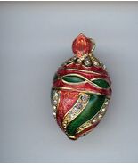 Russian Faberge Egg Pendant with a Swirl design in Red/Green colors - $437.50 MXN