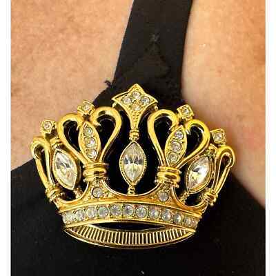 Vintage Kenneth Jay Lane KJL crown Gold w Crystals  for Avon RETRO Item image 3