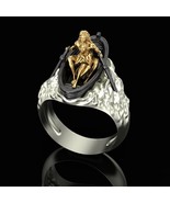 Vintage Row Your Boat Ring, 14k White Gold Plated Gothic Thumb Handmade Jewelry - $298.99