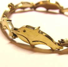 14KT Yellow Gold On Solid Sterling 925 Silver Dolphin 7.5&quot; Bracelet 21.6g - £53.97 GBP