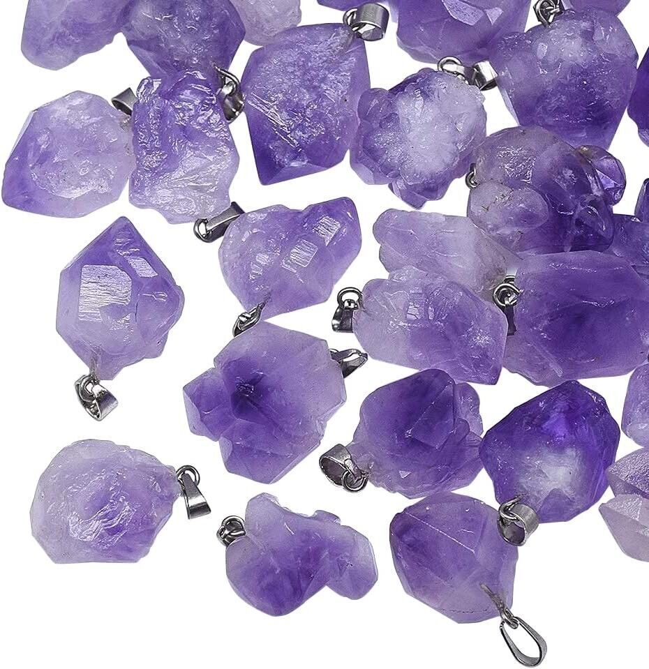 AMETHYST PENDANT Teardrop Pear Gemstone Craft Necklace Making Natural Cr... - $5.04