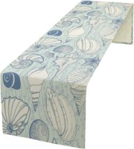 Vintage Look Seashells Table Runner  - Blue Coastal Sealife Theme - Cost... - $19.79