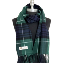 Winter Warm 100% Cashmere Scarf Wrap Made in England Plaid Green Black / Navy - £7.58 GBP