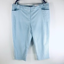 Lands End Womens Pants Seersucker Cropped Mid Rise Slim Leg Blue White 22W - $24.08