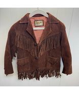 Youth Kids Vintage 90&#39;s Dark Brown Leather Fringe Button Up Western Jack... - $65.00