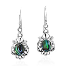 Vintage Boho Oval Abalone Victorian-Inspired Sterling Silver Earrings - £15.23 GBP