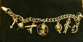 Vtg Outer Space Charm Bracelet Sputnik Laika Telescope Space Man Missile Rocket - £114.00 GBP