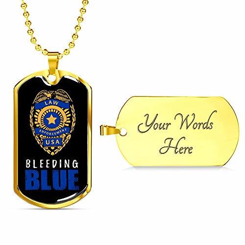 Bleeding Blue Dog Tag Engraved 18k Gold 24" Ball Chain