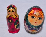 Vintage Russian Wooden Hand-Painted BABUSHKA EGG And Shaped Wooden 2-Par... - $18.78