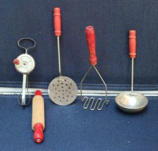 Vintage Wooden Red Handled Toy Utensils - £22.52 GBP